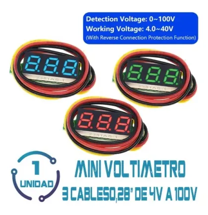 Voltimetro XH Azul 0.28 3 Cables 4v a 100v