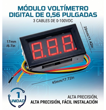Voltimetro 0.56 Rojo 3 Cables 0-100 Vdc